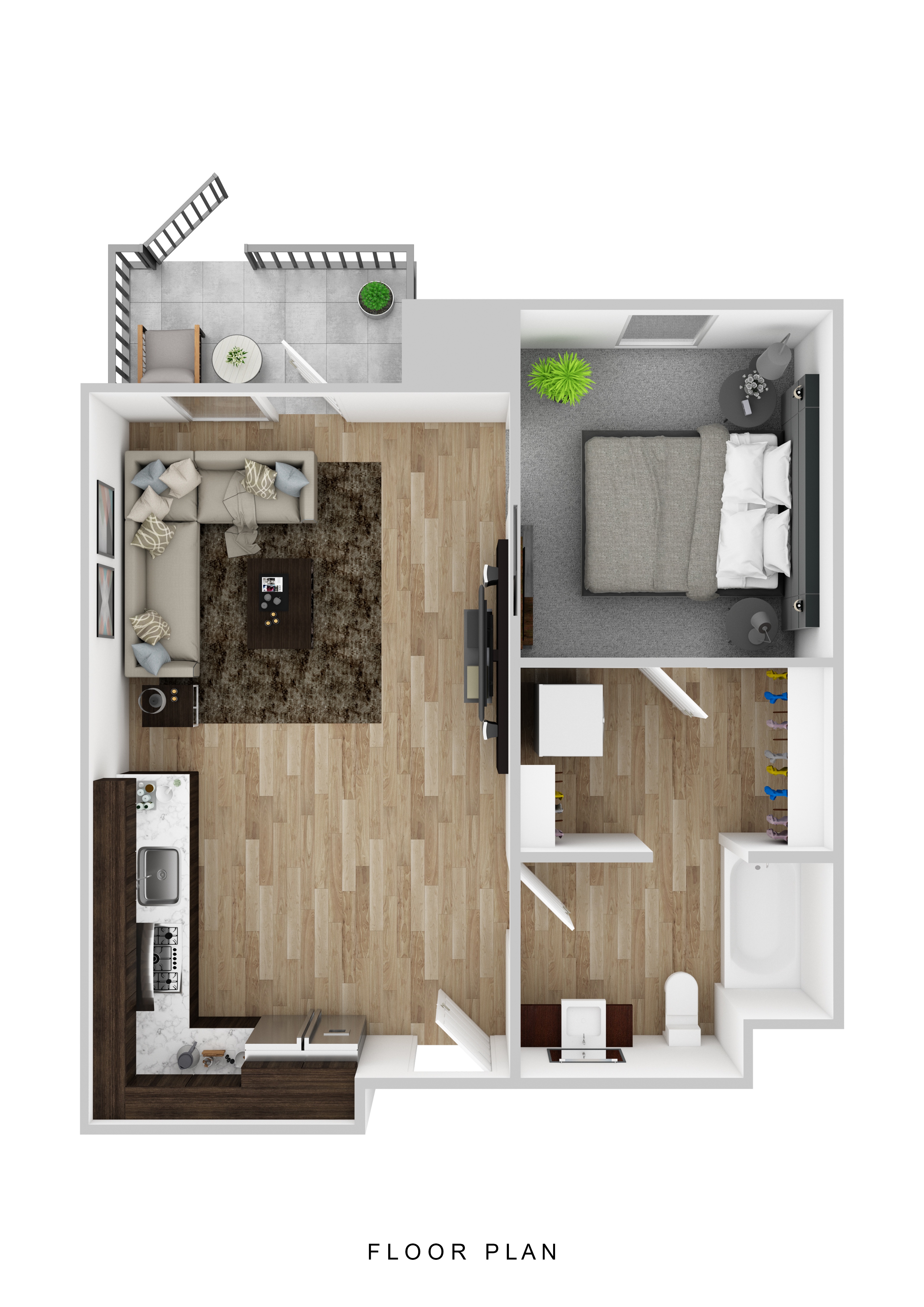 Floor plan for 1 bed, 1 bath, 641 sqft